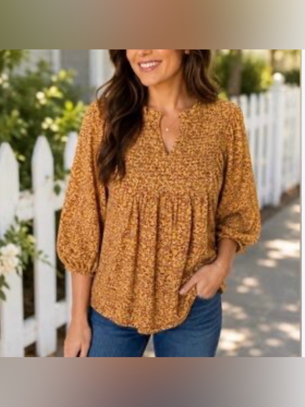 Universal Thread Golden Mustard Floral Smocked Peasant Blouse